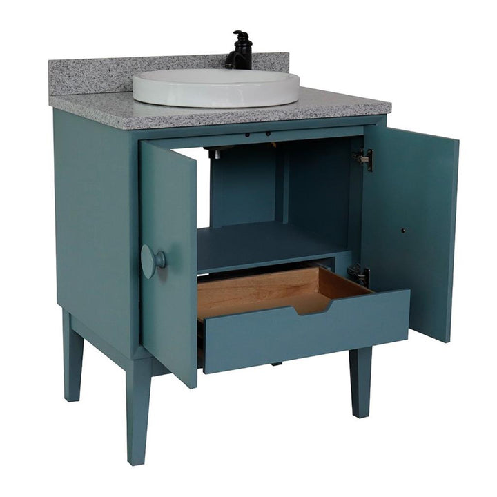 Bellaterra Stora 31" Single Vanity, Aqua Blue, Gray Granite Top/Round Sink