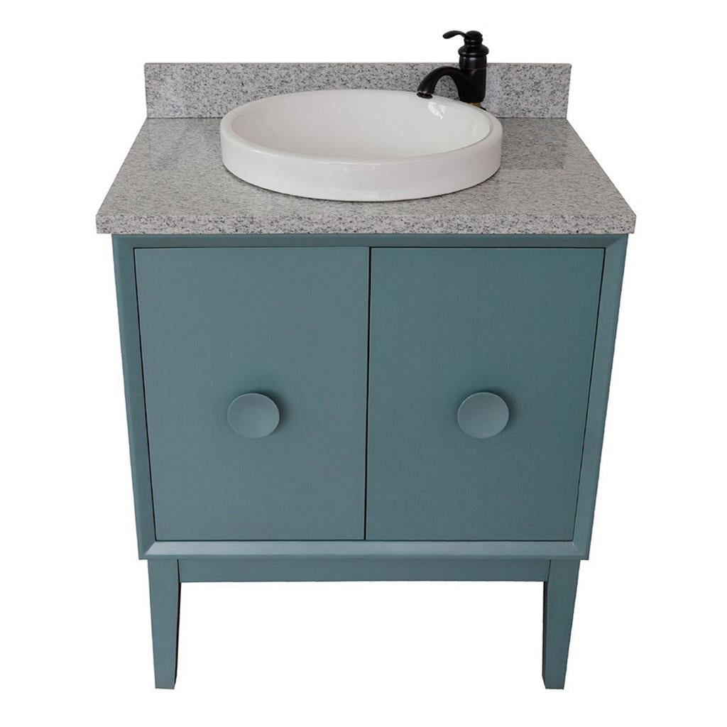 Bellaterra Stora 31" Single Vanity, Aqua Blue, Gray Granite Top/Round Sink