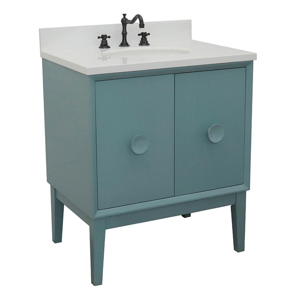 Bellaterra Stora 31" Single Vanity, Aqua Blue, White Quartz Top/Oval Sink