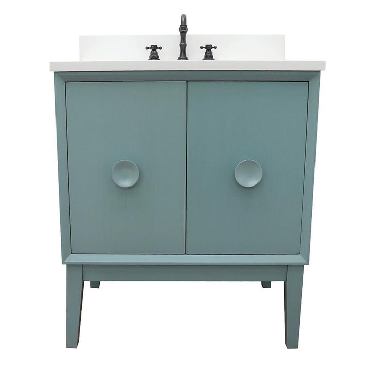 Bellaterra Stora 31" Single Vanity, Aqua Blue, White Quartz Top/Oval Sink