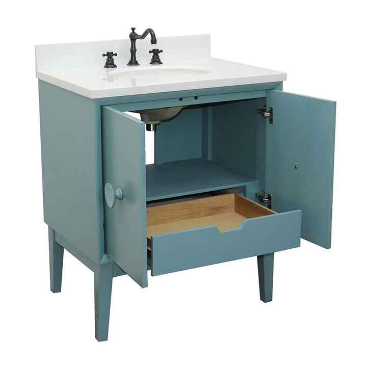 Bellaterra Stora 31" Single Vanity, Aqua Blue, White Quartz Top/Oval Sink