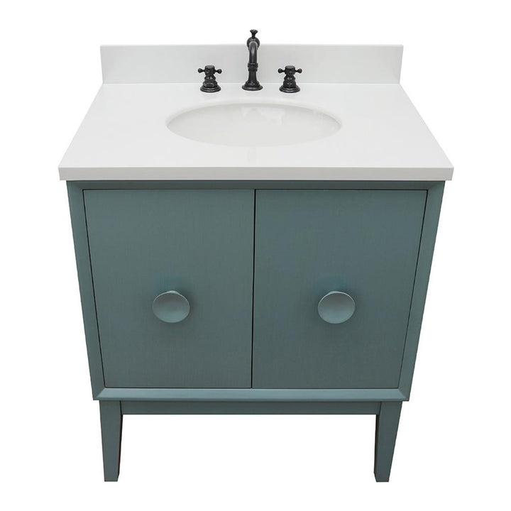 Bellaterra Stora 31" Single Vanity, Aqua Blue, White Quartz Top/Oval Sink