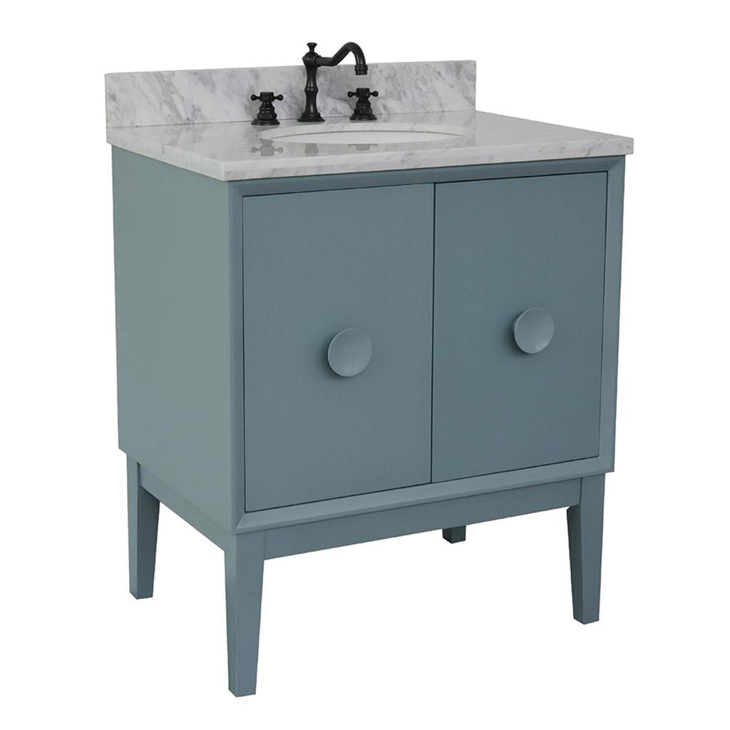 Bellaterra Stora 31" Single Vanity, Aqua Blue, White Carrara Top/Oval Sink