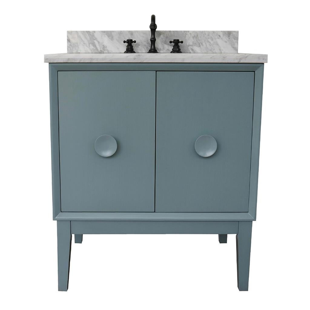 Bellaterra Stora 31" Single Vanity, Aqua Blue, White Carrara Top/Oval Sink