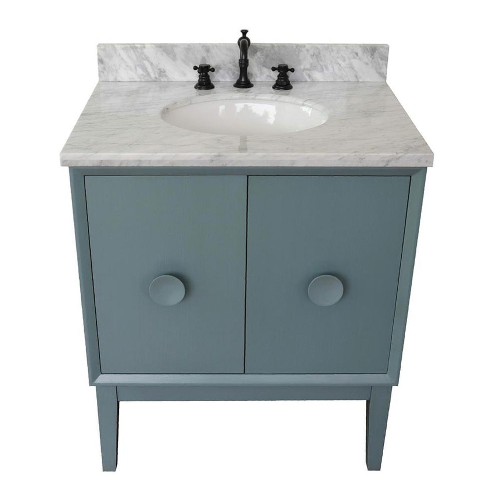 Bellaterra Stora 31" Single Vanity, Aqua Blue, White Carrara Top/Oval Sink