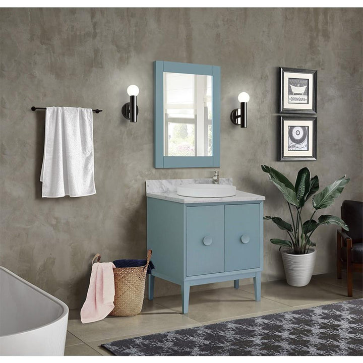 Bellaterra Stora 31" Single Vanity, Aqua Blue, White Carrara Top/Round Sink