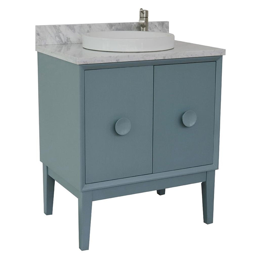 Bellaterra Stora 31" Single Vanity, Aqua Blue, White Carrara Top/Round Sink