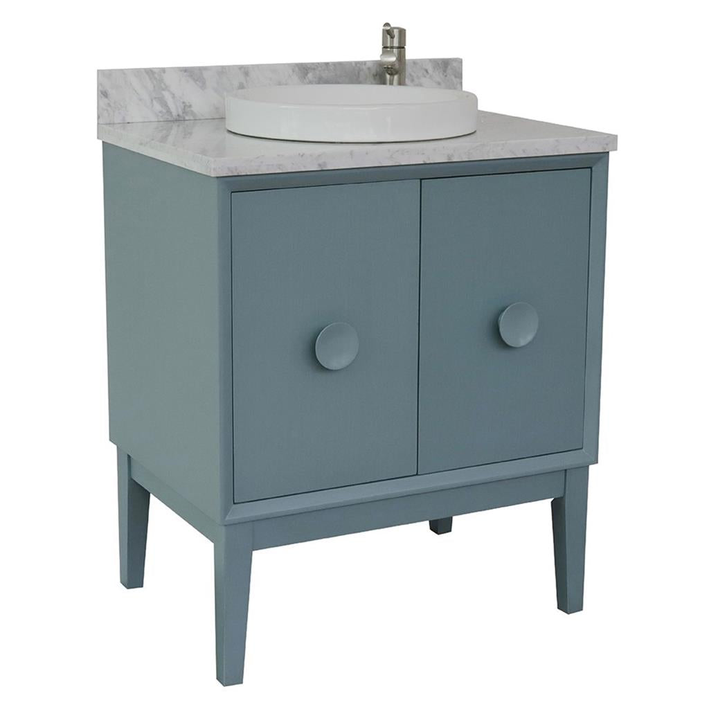 Bellaterra Stora 31" Single Vanity, Aqua Blue, White Carrara Top/Round Sink