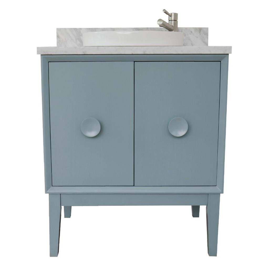 Bellaterra Stora 31" Single Vanity, Aqua Blue, White Carrara Top/Round Sink