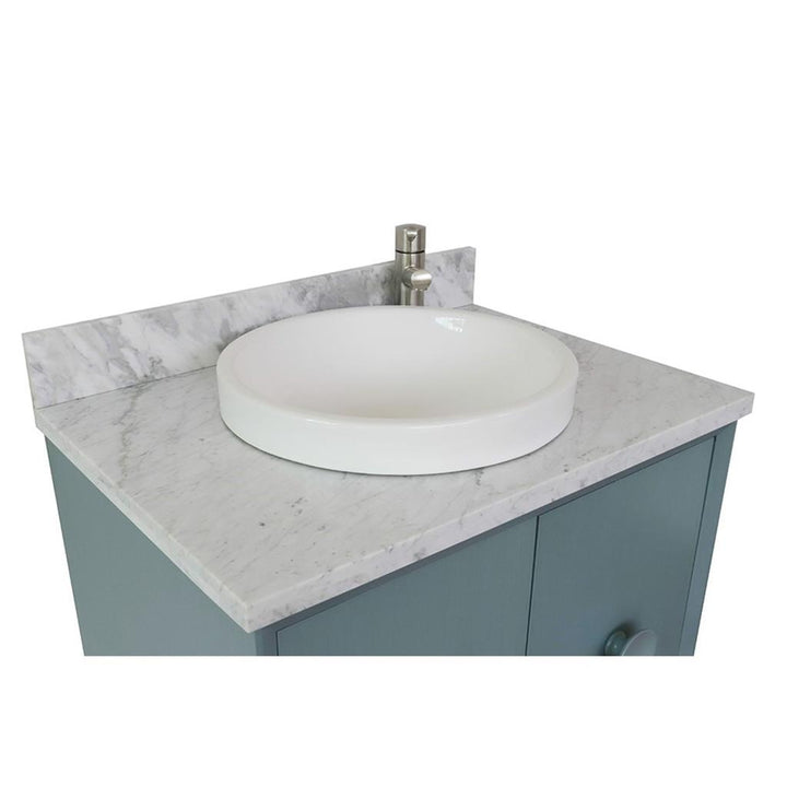 Bellaterra Stora 31" Single Vanity, Aqua Blue, White Carrara Top/Round Sink