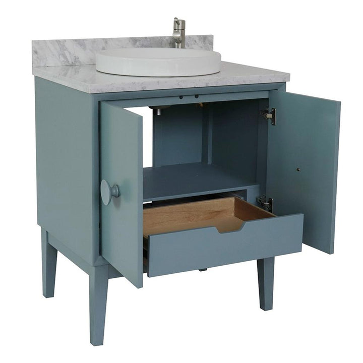 Bellaterra Stora 31" Single Vanity, Aqua Blue, White Carrara Top/Round Sink