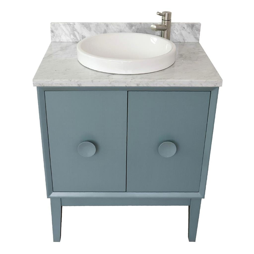 Bellaterra Stora 31" Single Vanity, Aqua Blue, White Carrara Top/Round Sink