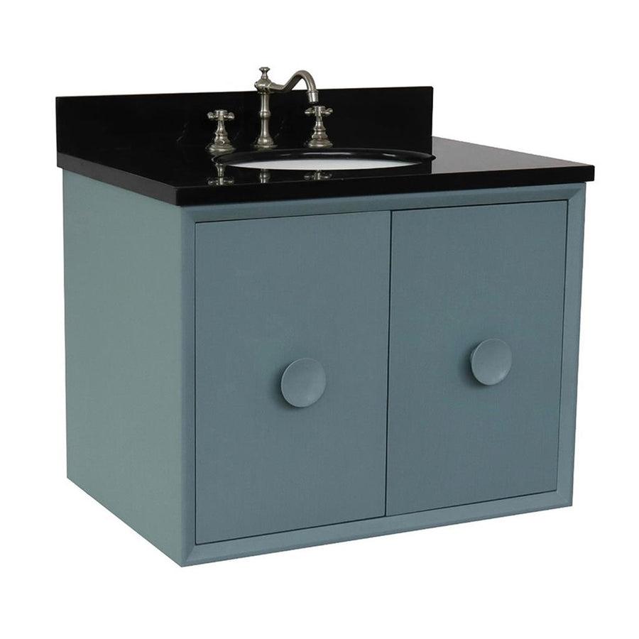 Bellaterra Stora 31" Single Wall Mount Vanity, Aqua Blue, Black Galaxy Granite Top/Oval Sink