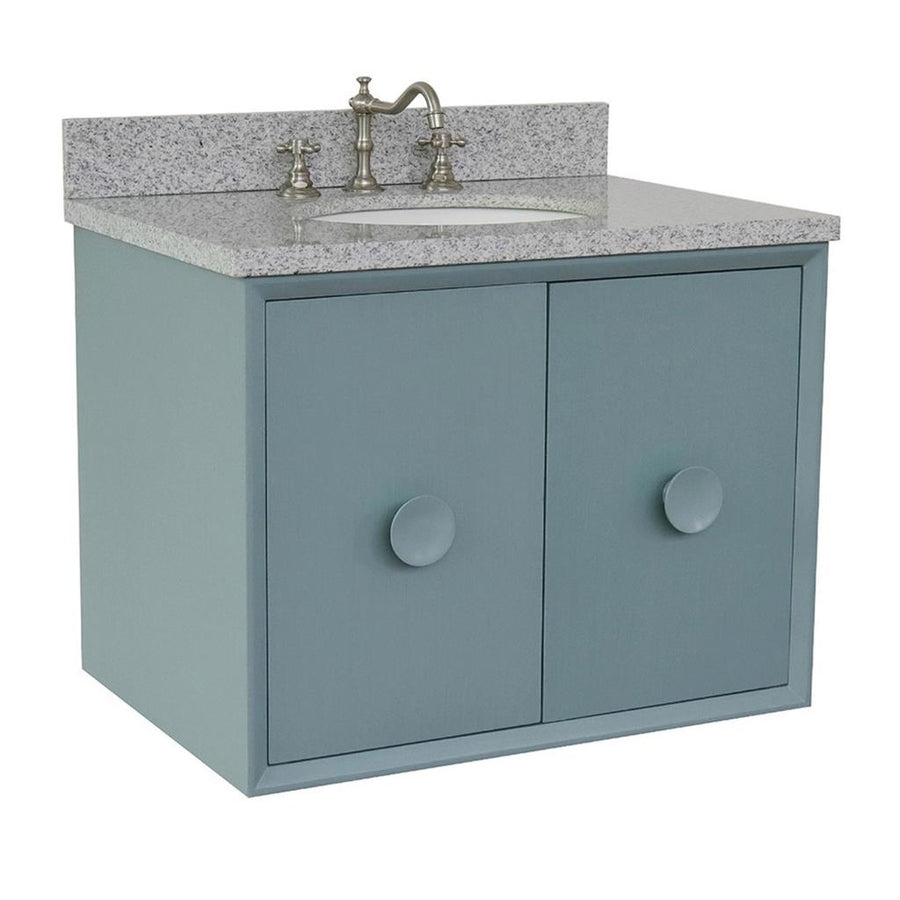 Bellaterra Stora 31" Single Wall Mount Vanity, Aqua Blue, Gray Granite Top/Oval Sink