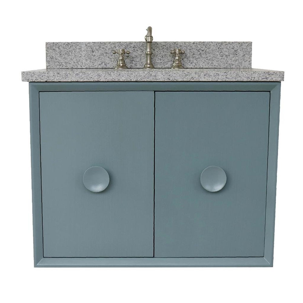 Bellaterra Stora 31" Single Wall Mount Vanity, Aqua Blue, Gray Granite Top/Oval Sink