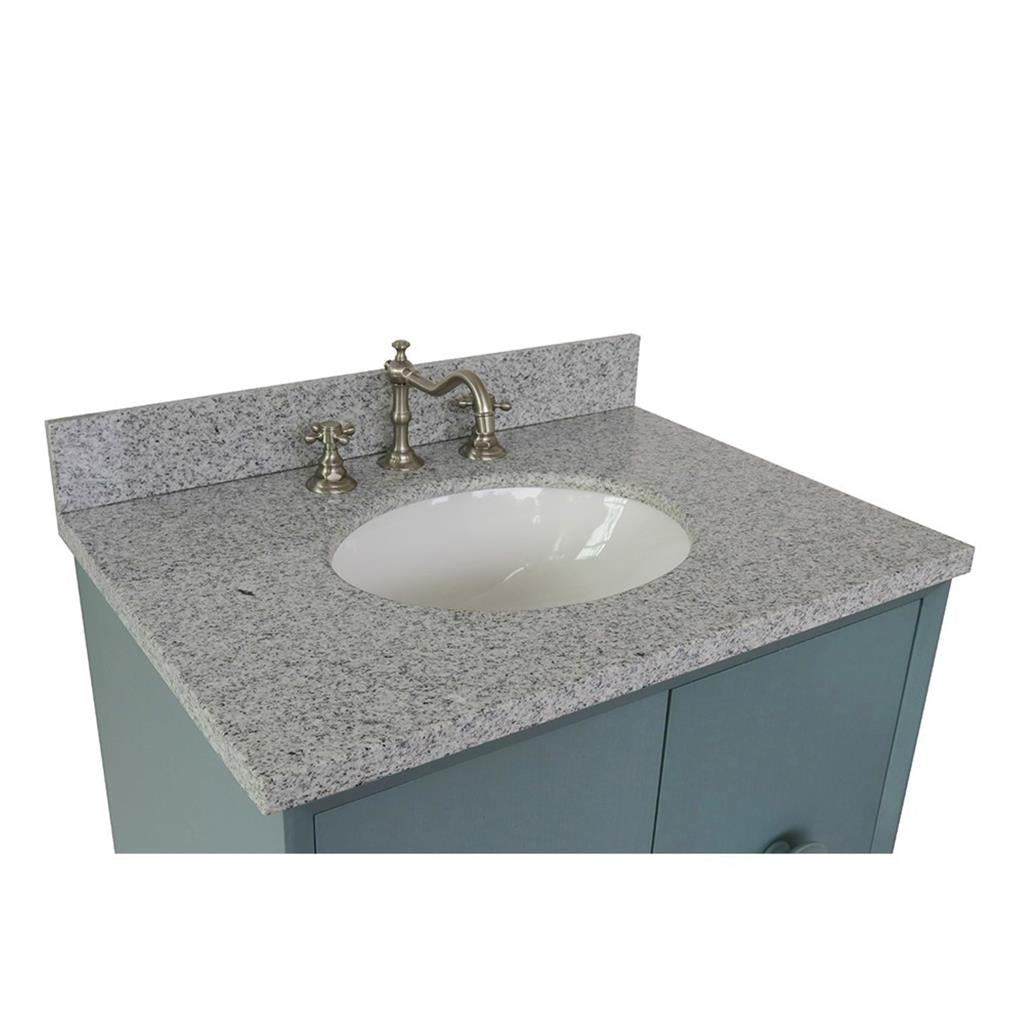 Bellaterra Stora 31" Single Wall Mount Vanity, Aqua Blue, Gray Granite Top/Oval Sink