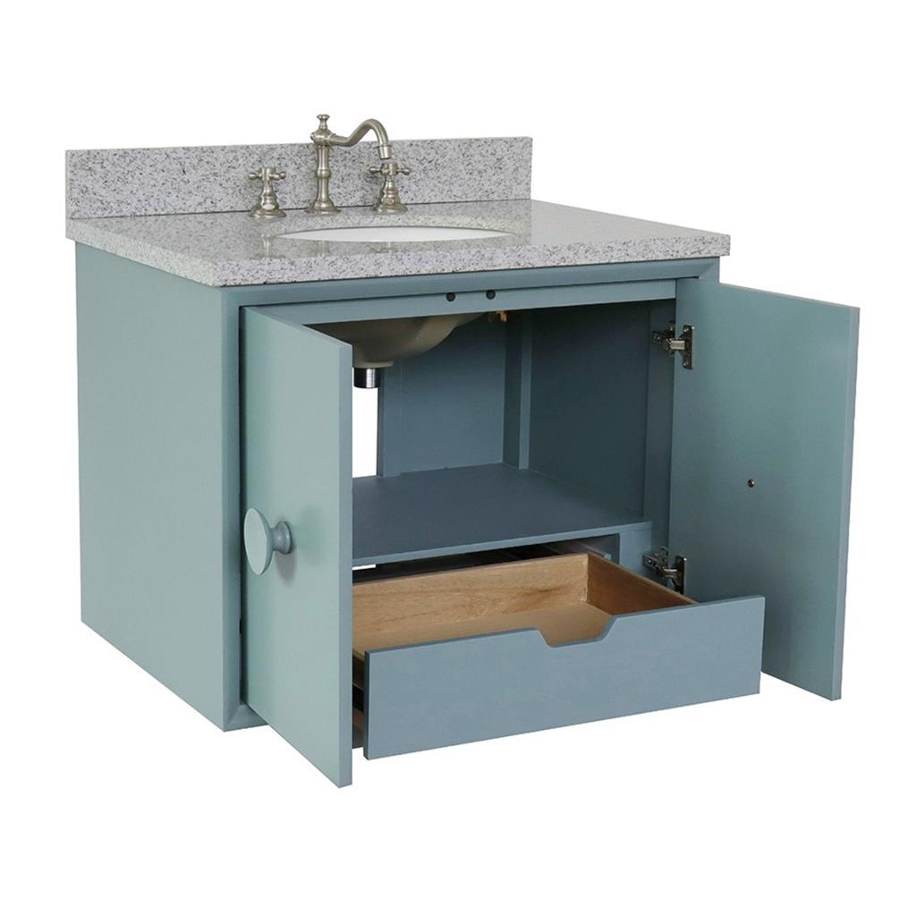 Bellaterra Stora 31" Single Wall Mount Vanity, Aqua Blue, Gray Granite Top/Oval Sink