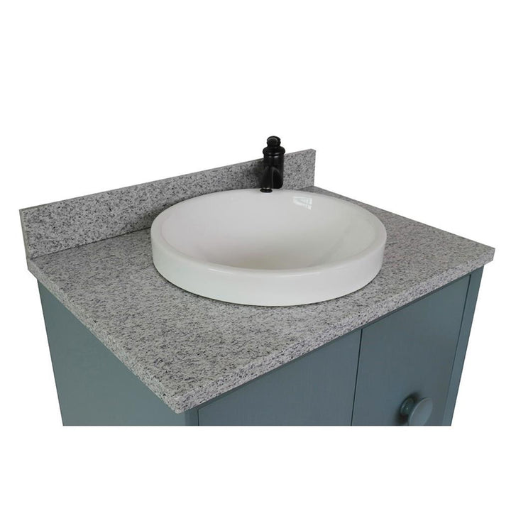 Bellaterra Stora 31" Single Wall Mount Vanity, Aqua Blue, Gray Granite Top/Round Sink