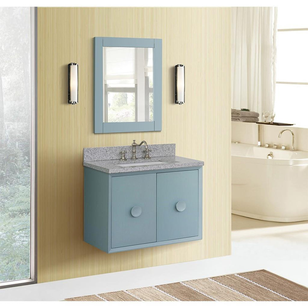 Bellaterra Stora 31" Single Wall Mount Vanity, Aqua Blue, Gray Granite Top/Rectangle Sink