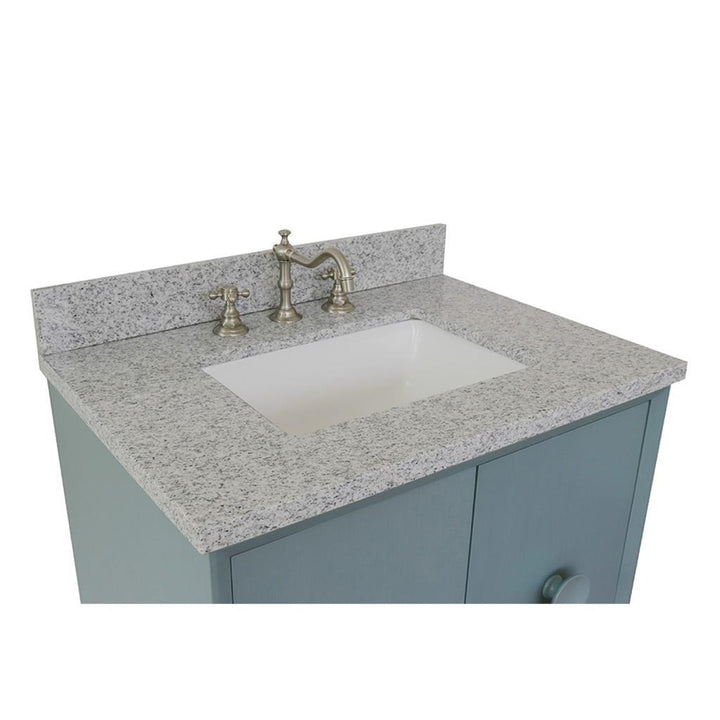 Bellaterra Stora 31" Single Wall Mount Vanity, Aqua Blue, Gray Granite Top/Rectangle Sink