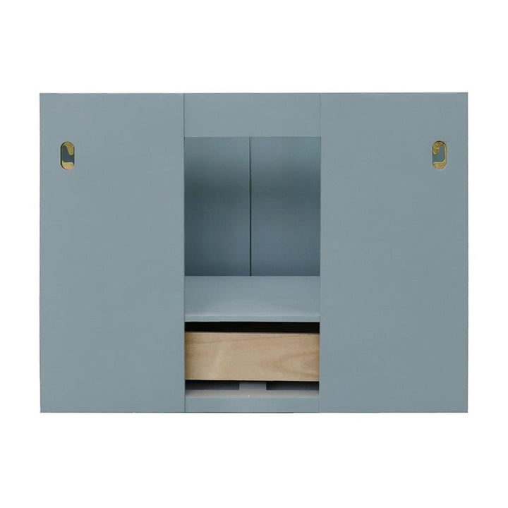 Bellaterra Stora 31" Single Wall Mount Vanity, Aqua Blue, Gray Granite Top/Rectangle Sink