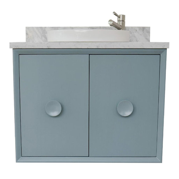 Bellaterra Stora 31" Single Wall Mount Vanity, Aqua Blue, White Carrara Top/Round Sink