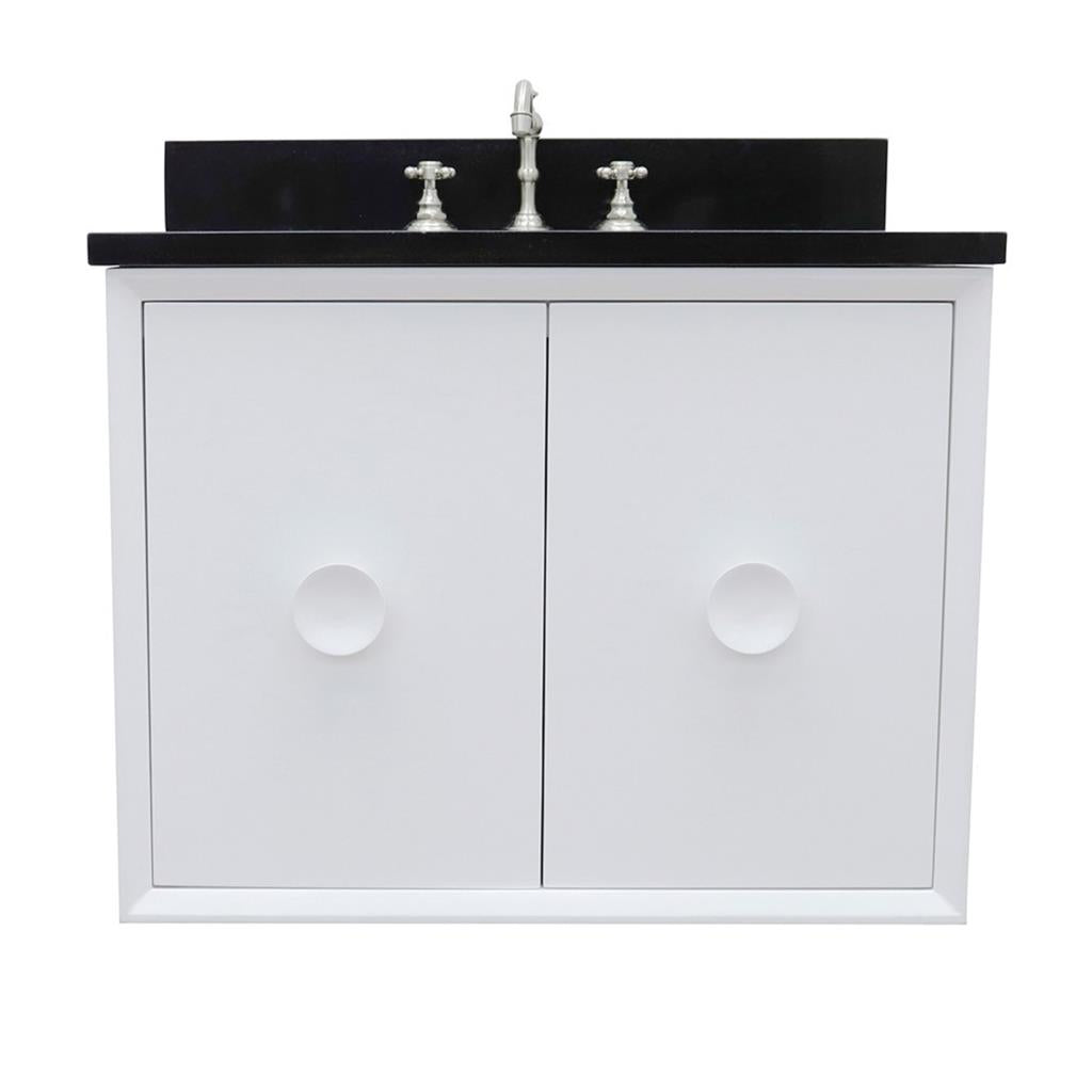 Bellaterra Stora 31" Single Wall Mount Vanity, White, Black Galaxy Granite Top/Oval Sink