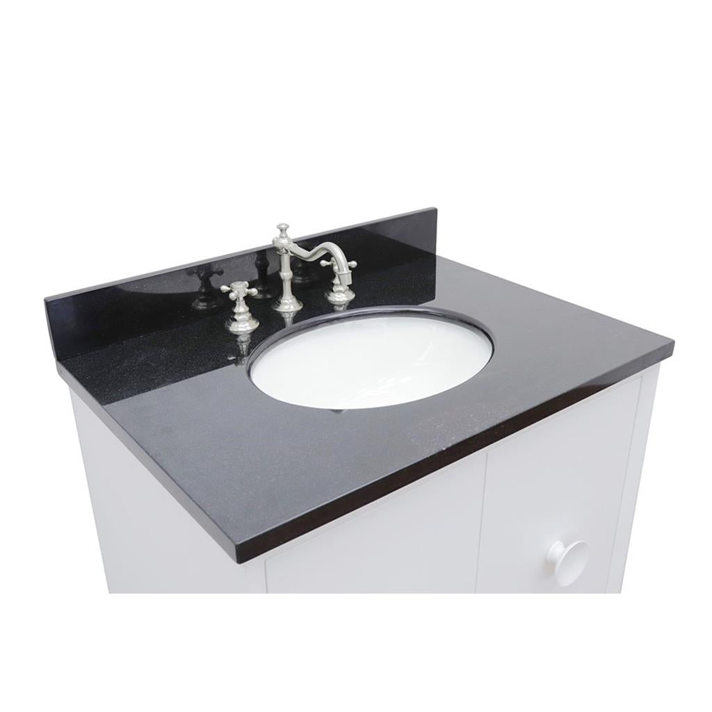 Bellaterra Stora 31" Single Wall Mount Vanity, White, Black Galaxy Granite Top/Oval Sink