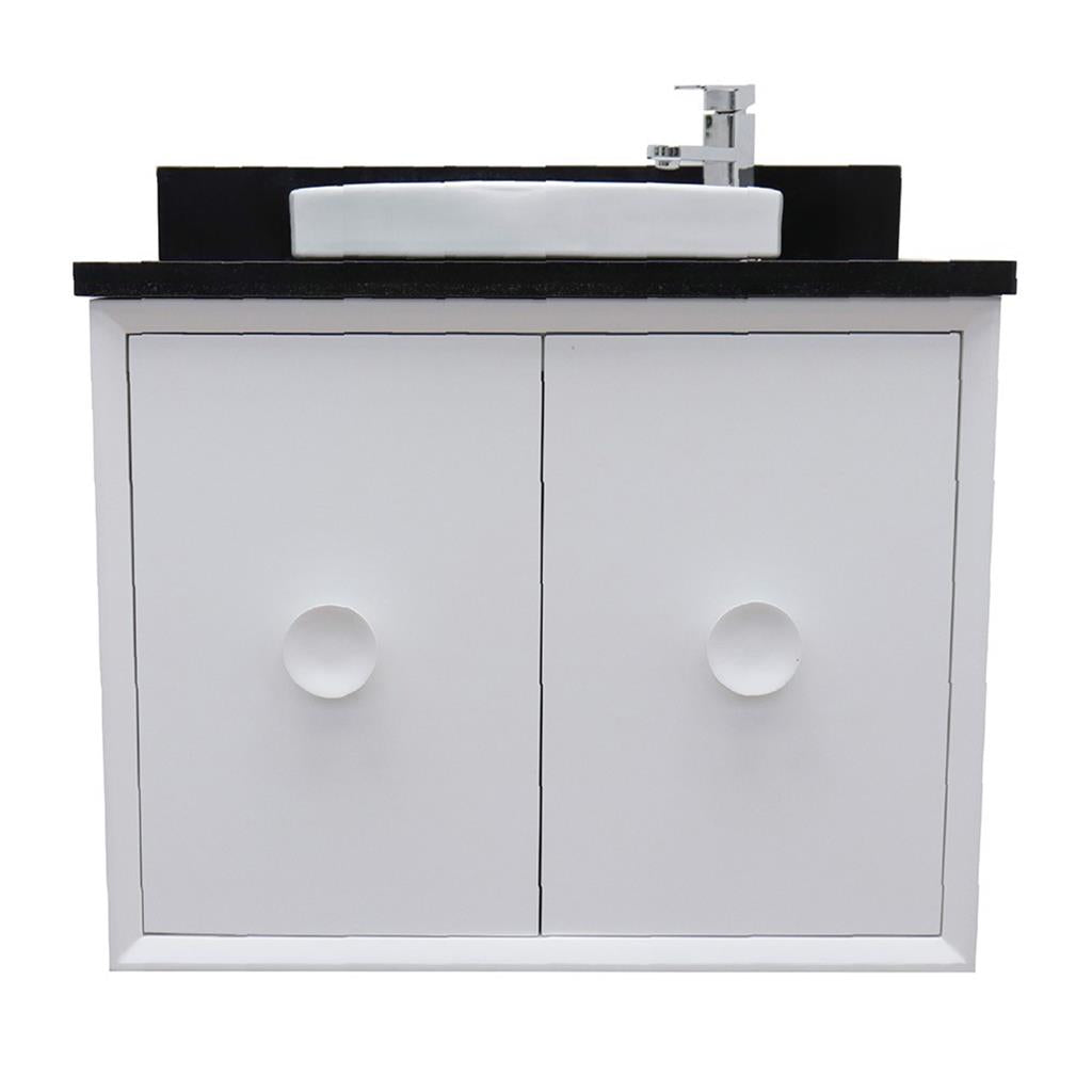 Bellaterra Stora 31" Single Wall Mount Vanity, White, Black Galaxy Granite Top/Round Sink