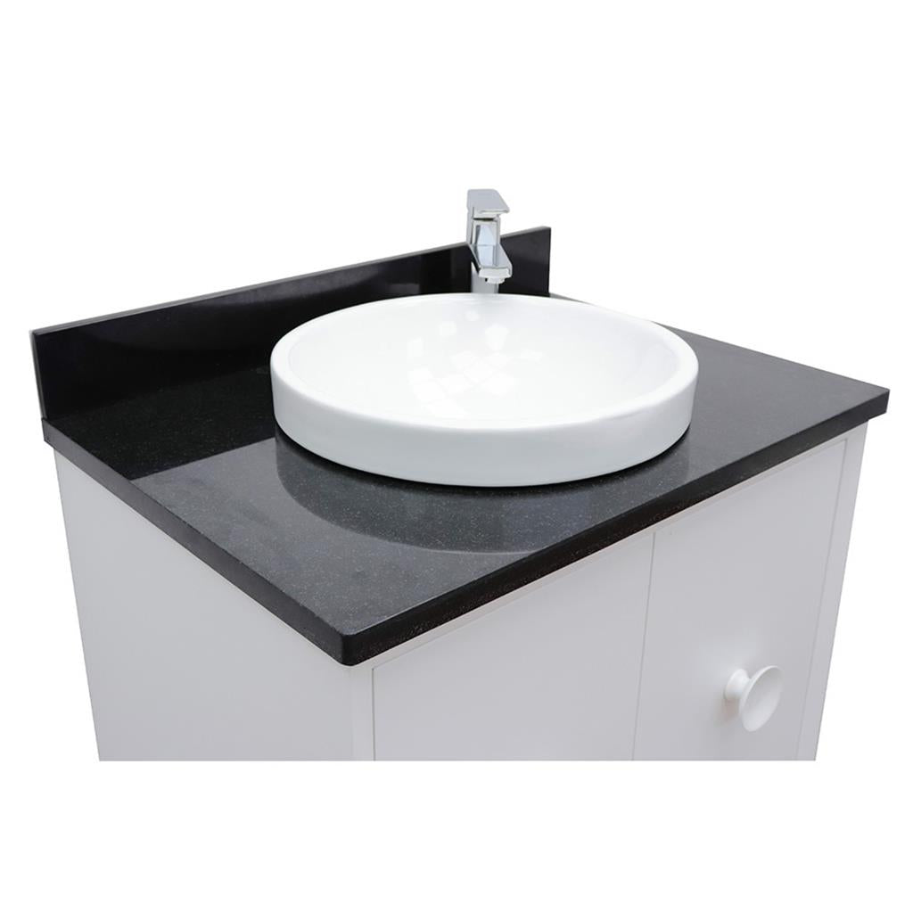 Bellaterra Stora 31" Single Wall Mount Vanity, White, Black Galaxy Granite Top/Round Sink