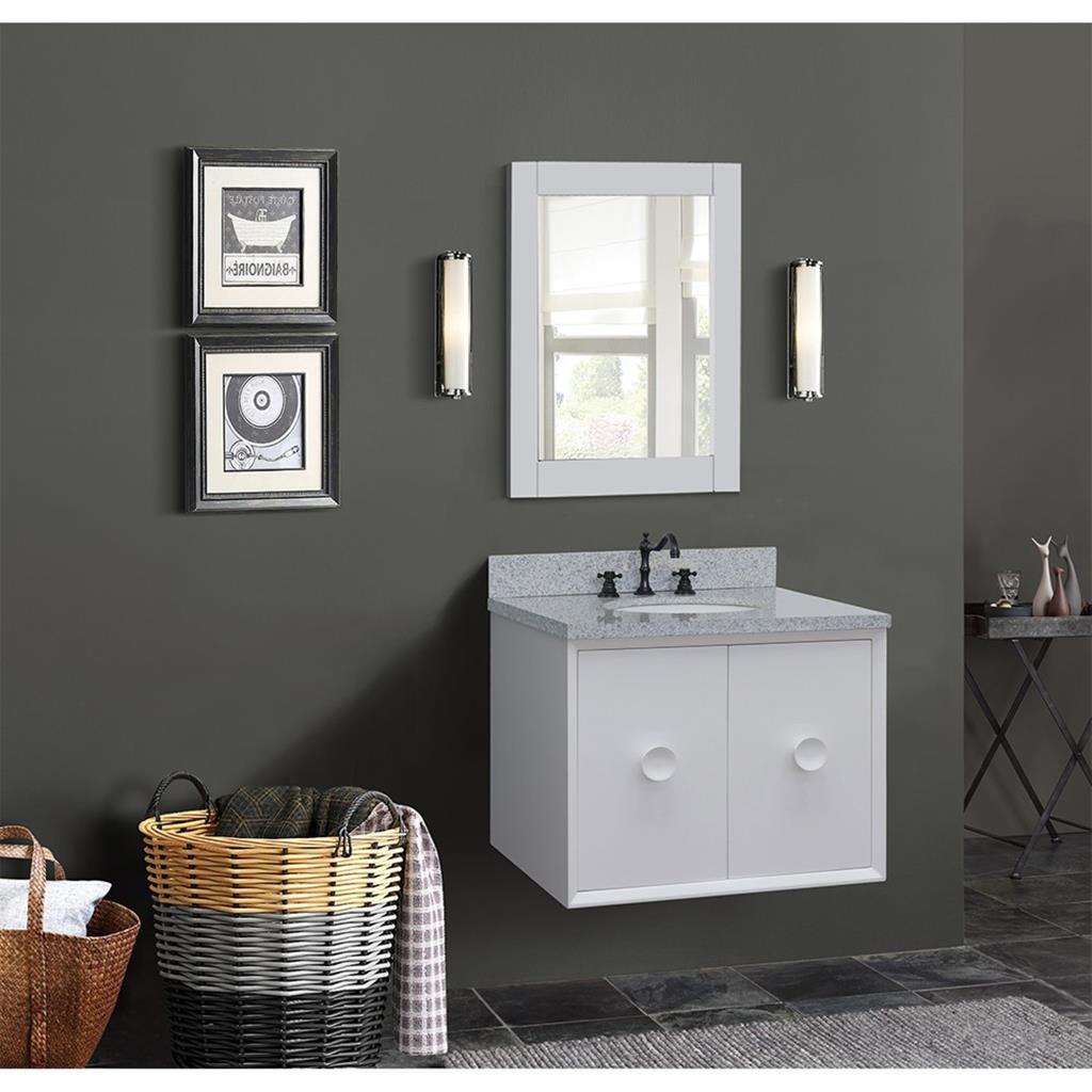 Bellaterra Stora 31" Single Wall Mount Vanity, White, Gray Granite Top/Oval Sink