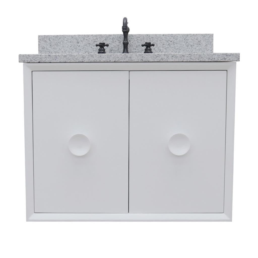 Bellaterra Stora 31" Single Wall Mount Vanity, White, Gray Granite Top/Oval Sink