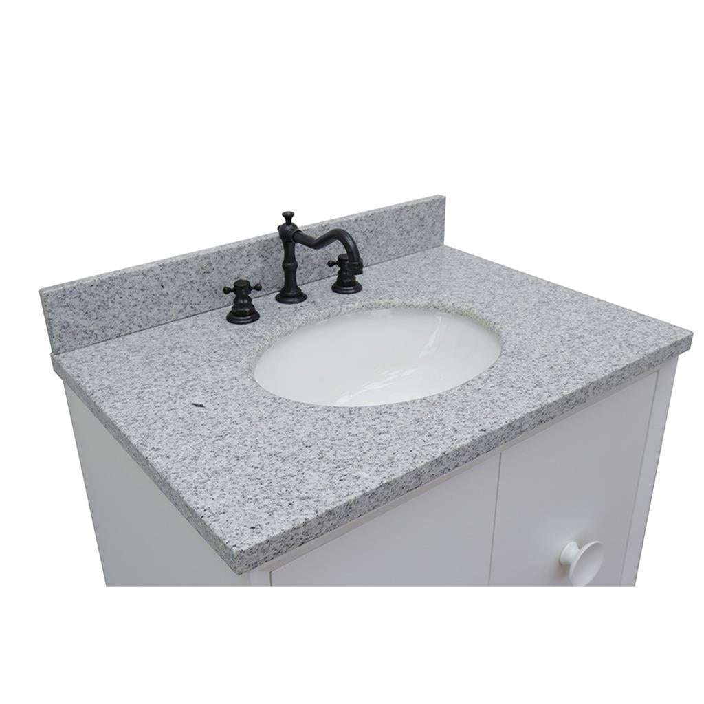 Bellaterra Stora 31" Single Wall Mount Vanity, White, Gray Granite Top/Oval Sink