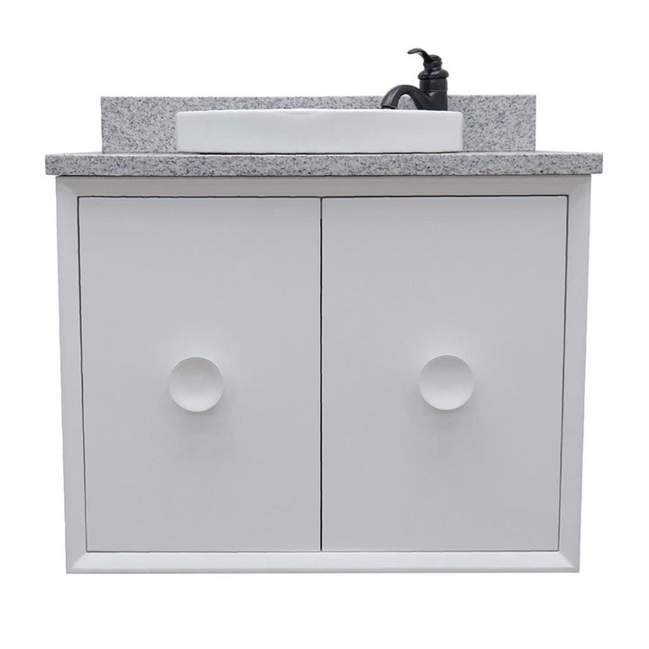 Bellaterra Stora 31" Single Wall Mount Vanity, White, Gray Granite Top/Round Sink