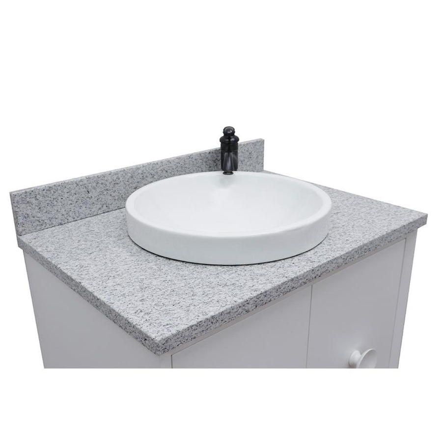 Bellaterra Stora 31" Single Wall Mount Vanity, White, Gray Granite Top/Round Sink