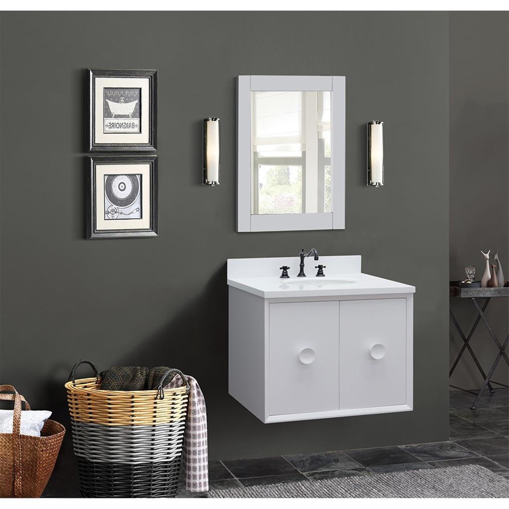 Bellaterra Stora 31" Single Wall Mount Vanity, White, White Quartz Top/Oval Sink