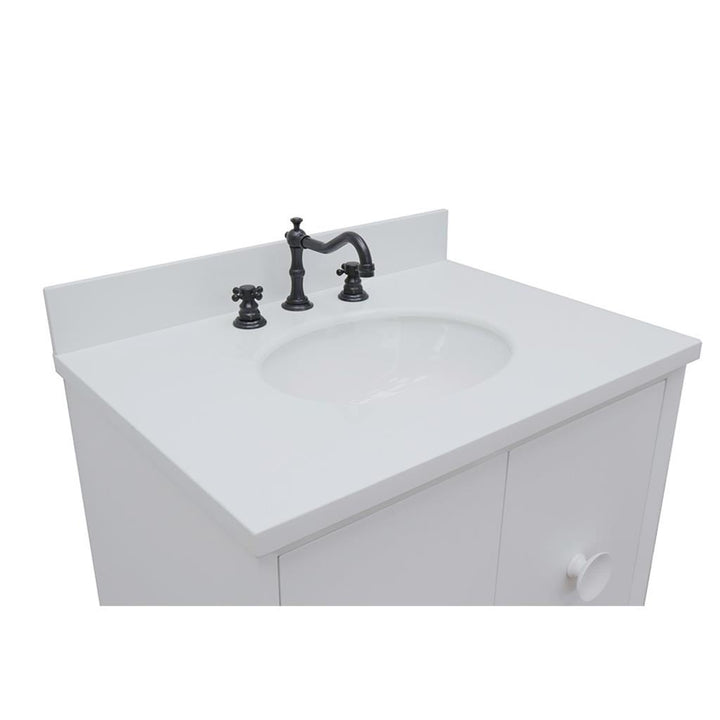 Bellaterra Stora 31" Single Wall Mount Vanity, White, White Quartz Top/Oval Sink