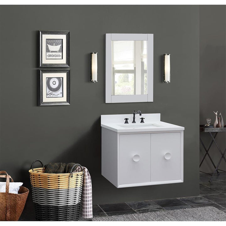 Bellaterra Stora 31" Single Wall Mount Vanity, White, White Quartz Top/Rectangle Sink