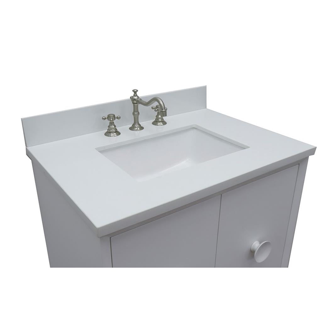 Bellaterra Stora 31" Single Wall Mount Vanity, White, White Quartz Top/Rectangle Sink