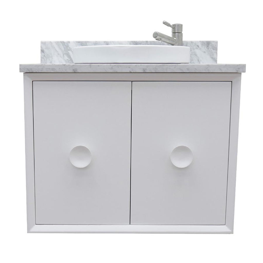 Bellaterra Stora 31" Single Wall Mount Vanity, White, White Carrara Top/Round Sink