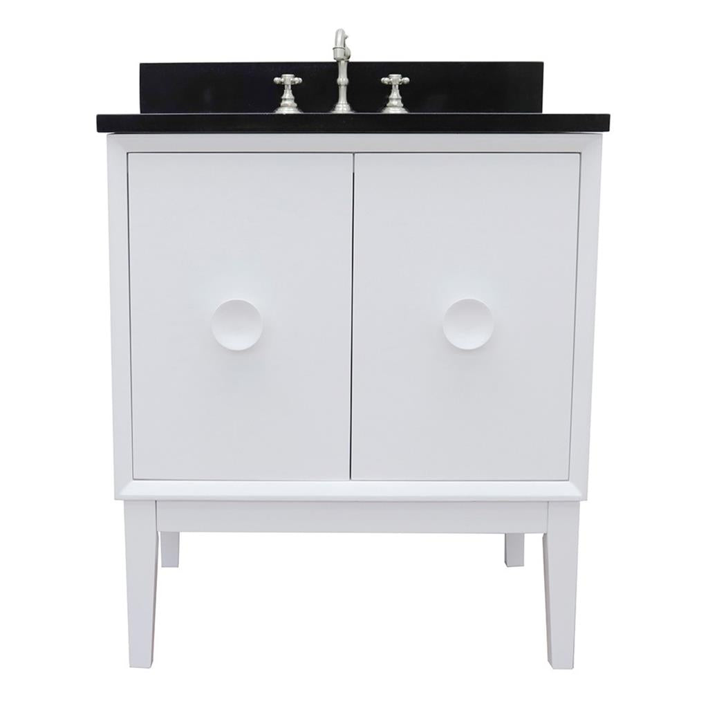 Bellaterra Stora 31" Single Vanity, White, Black Galaxy Granite Top/Oval Sink