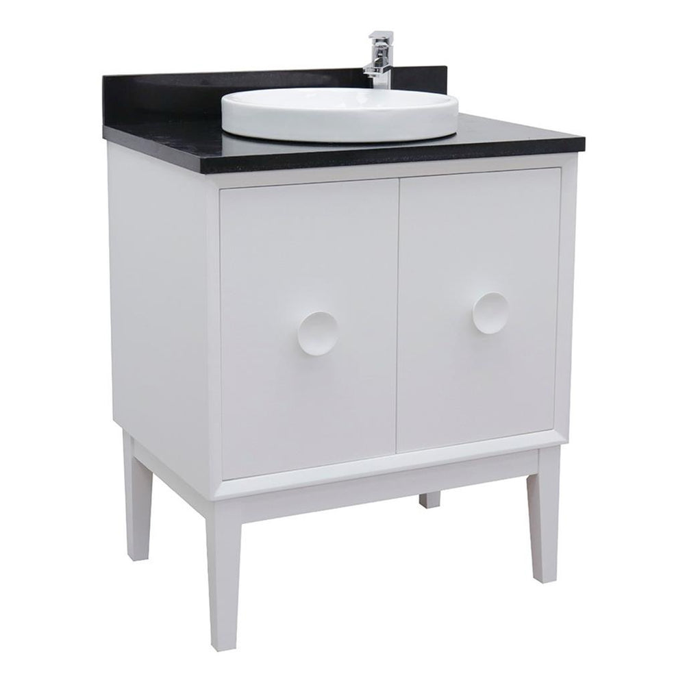 Bellaterra Home Stora 30" White Vanity, Round Sink Black Galaxy Granite#top-options_black-galaxy-granite