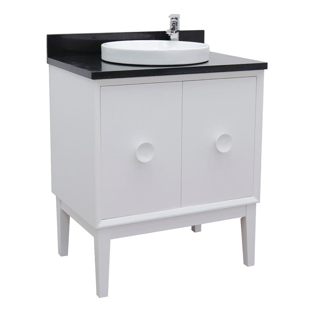 Bellaterra Stora 31" Single Vanity, White, Black Galaxy Granite Top/Round Sink