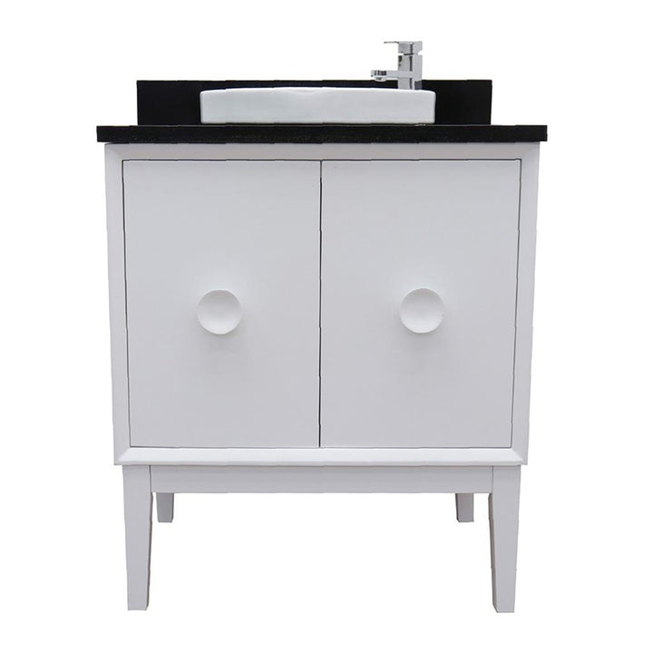 Bellaterra Stora 31" Single Vanity, White, Black Galaxy Granite Top/Round Sink