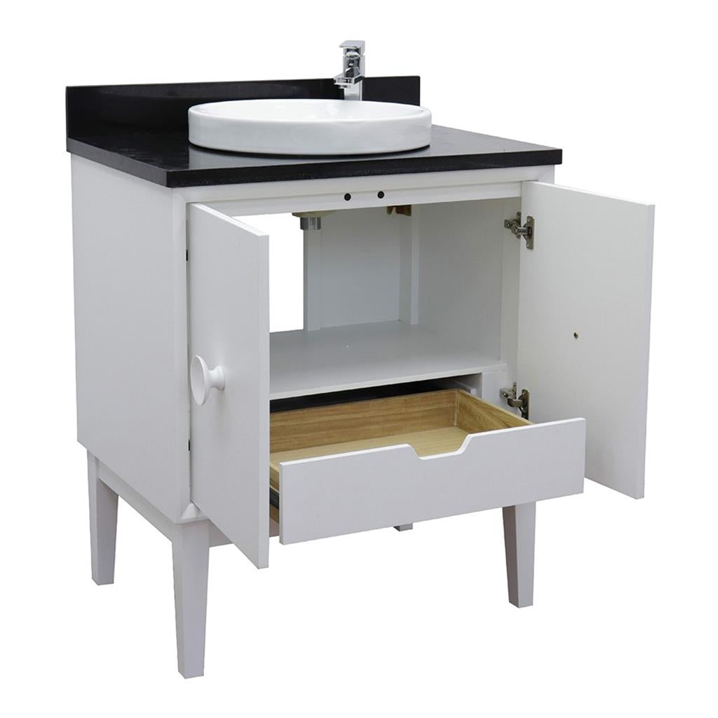 Bellaterra Stora 31" Single Vanity, White, Black Galaxy Granite Top/Round Sink