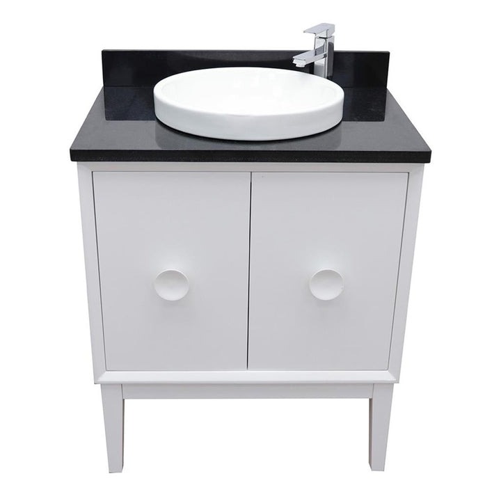 Bellaterra Stora 31" Single Vanity, White, Black Galaxy Granite Top/Round Sink