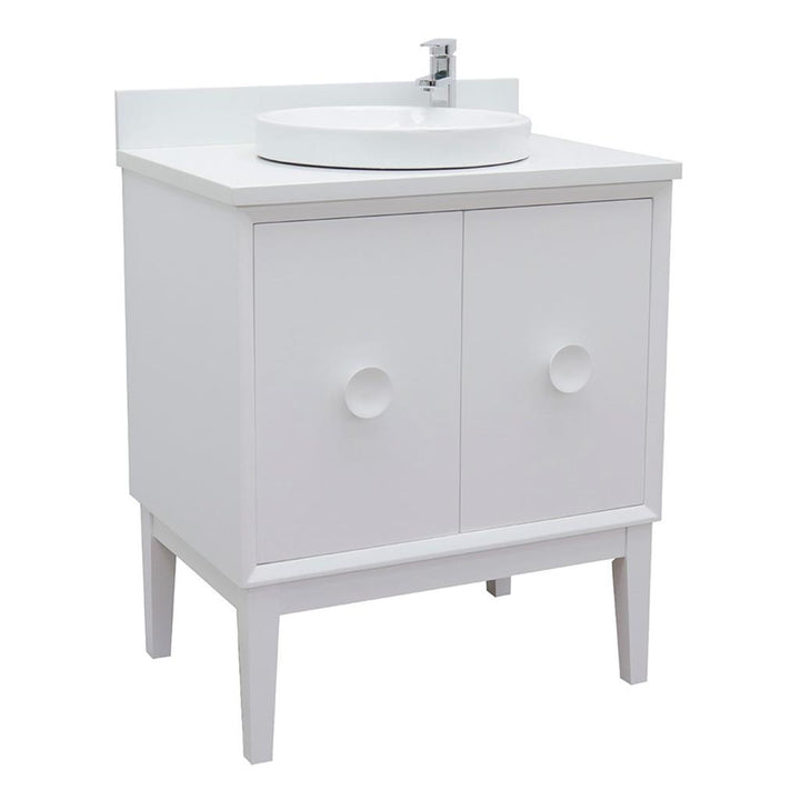 Bellaterra Stora 31" Single Vanity, White, White Quartz Top/Round Sink