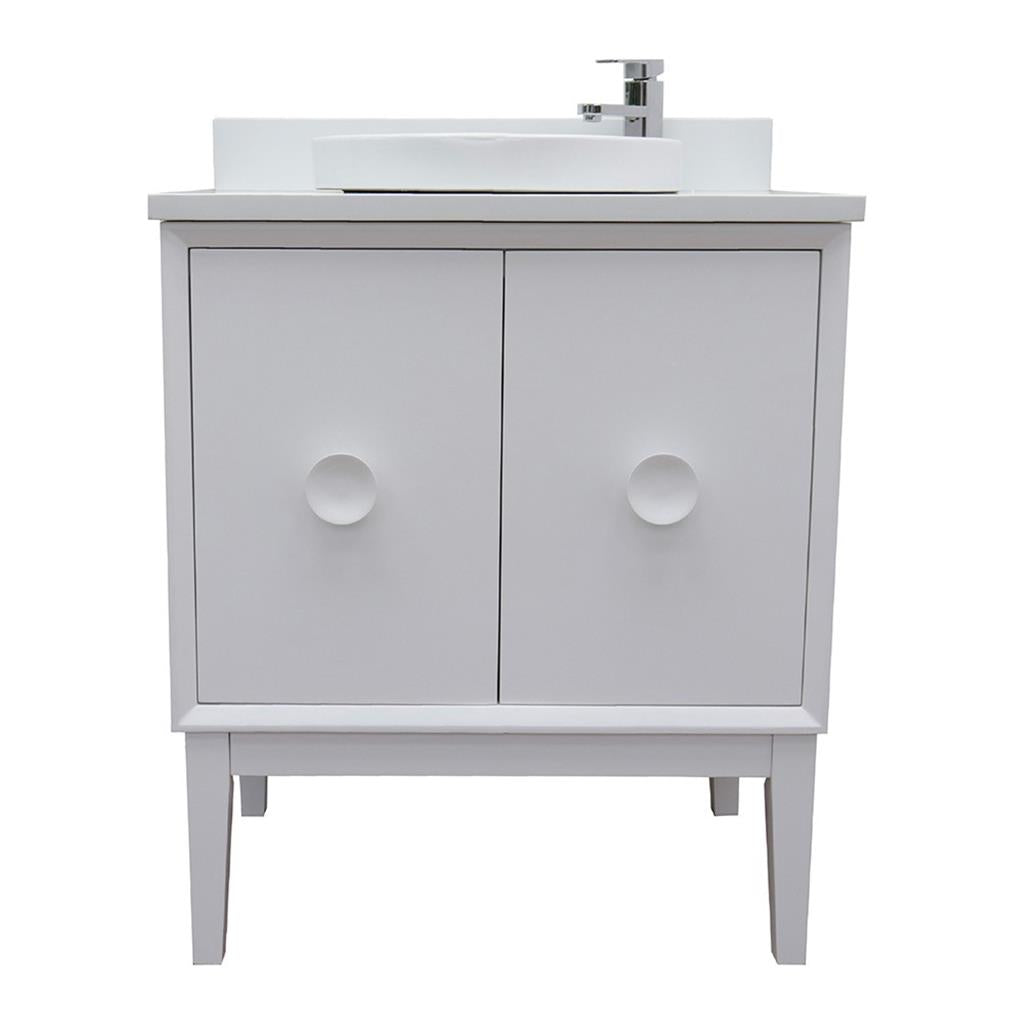 Bellaterra Stora 31" Single Vanity, White, White Quartz Top/Round Sink