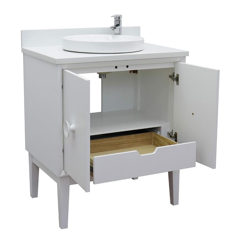 Bellaterra Stora 31" Single Vanity, White, White Quartz Top/Round Sink