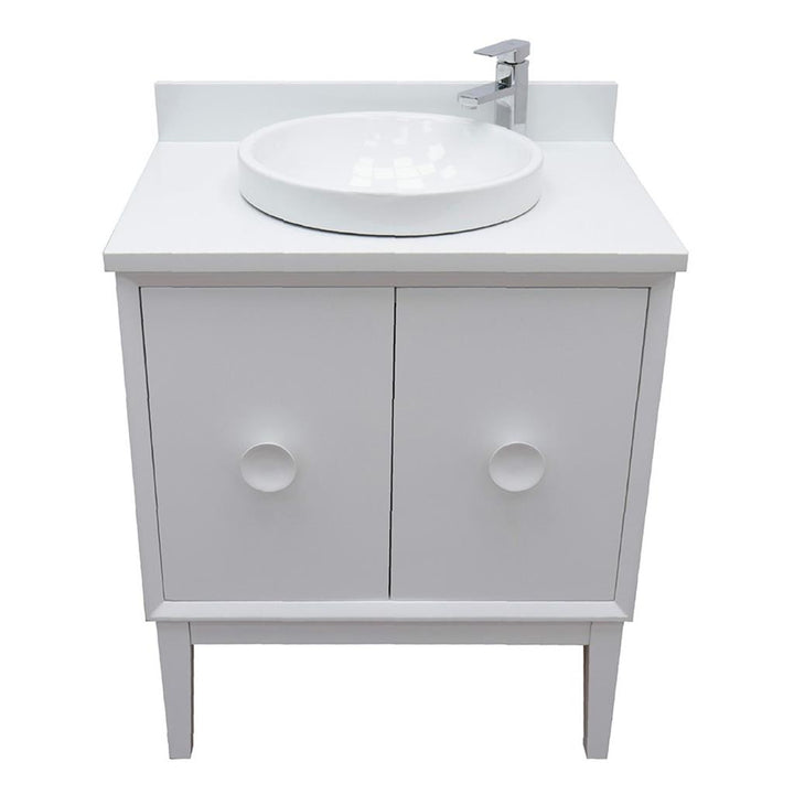 Bellaterra Stora 31" Single Vanity, White, White Quartz Top/Round Sink